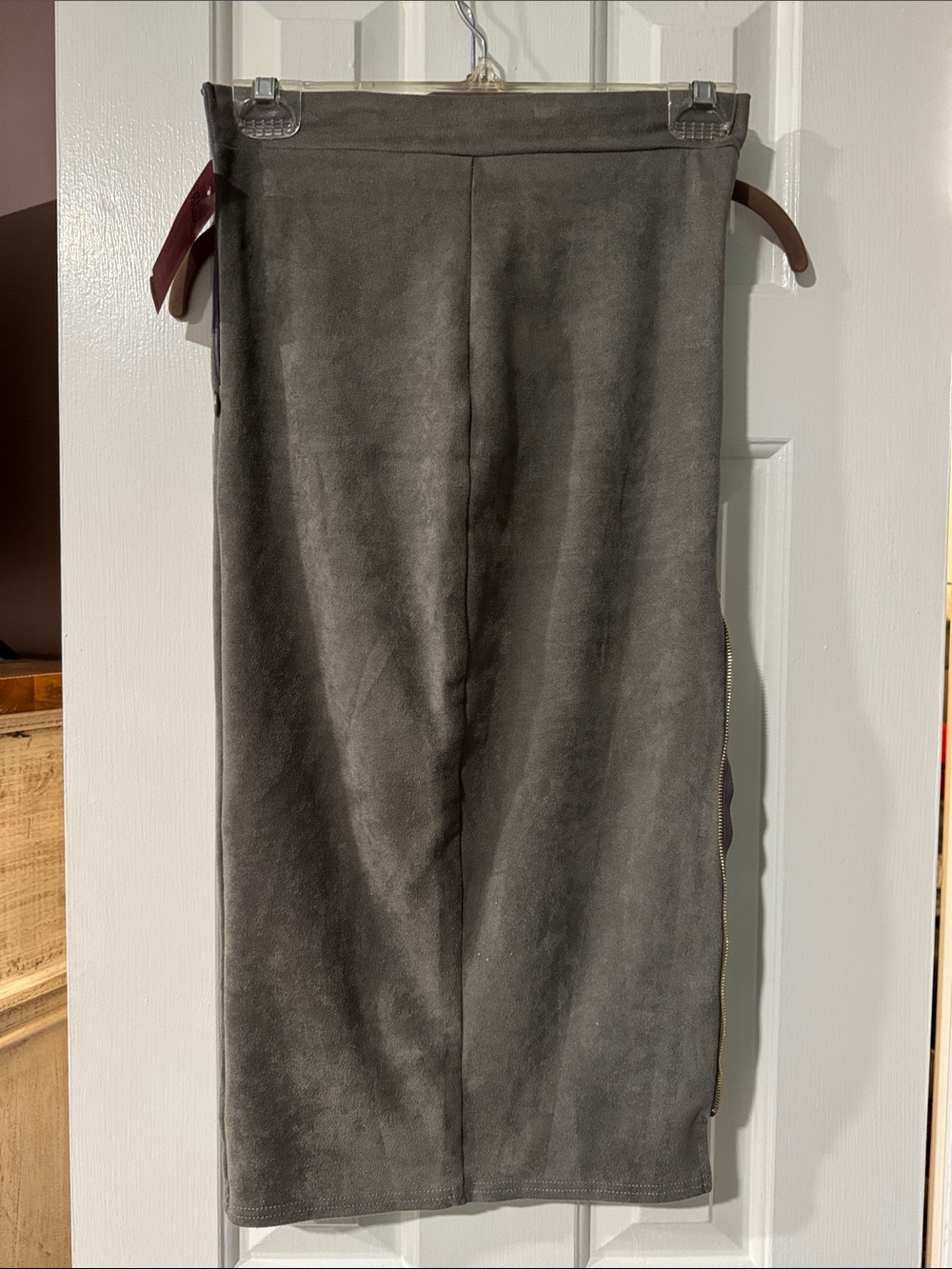 Blush Gray Suede-Look Pencil Skirt